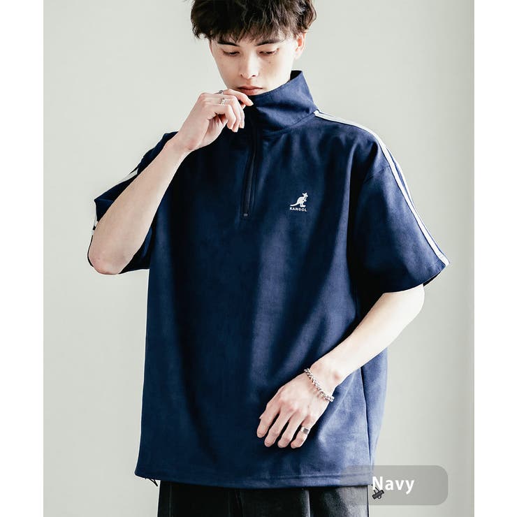 KANGOL ハーフジップ半袖Tシャツ カットスエード[品番