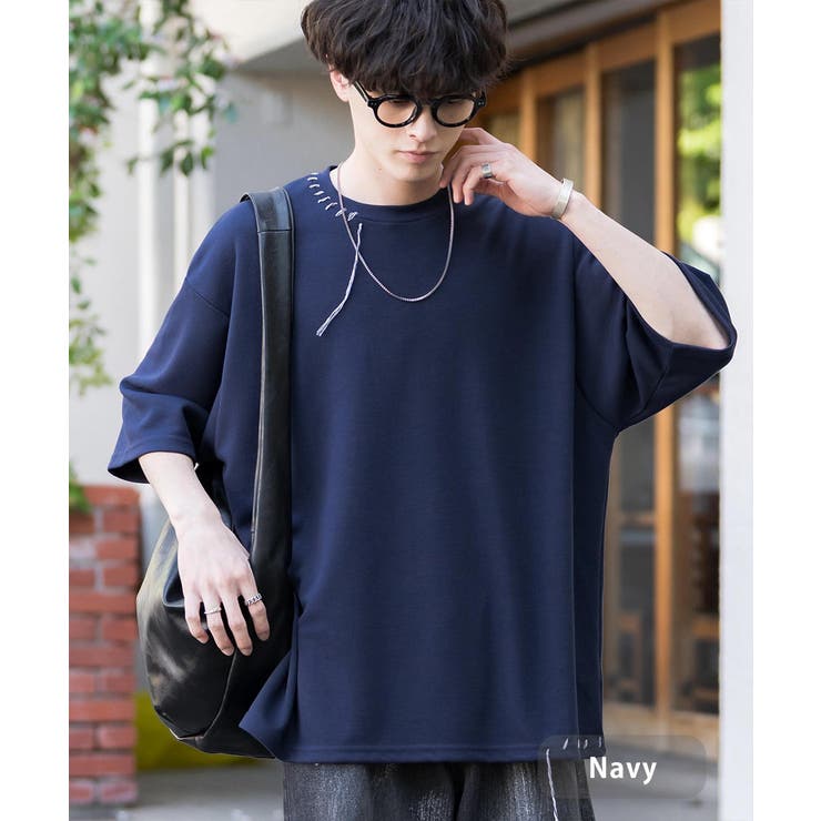 ネイビー | カットソー 半袖 ハンドステッチ | Rocky Monroe