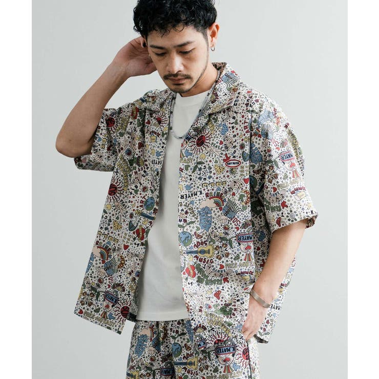 ボウリングシャツ 半袖 メンズ オープンカラー 開襟シャツ