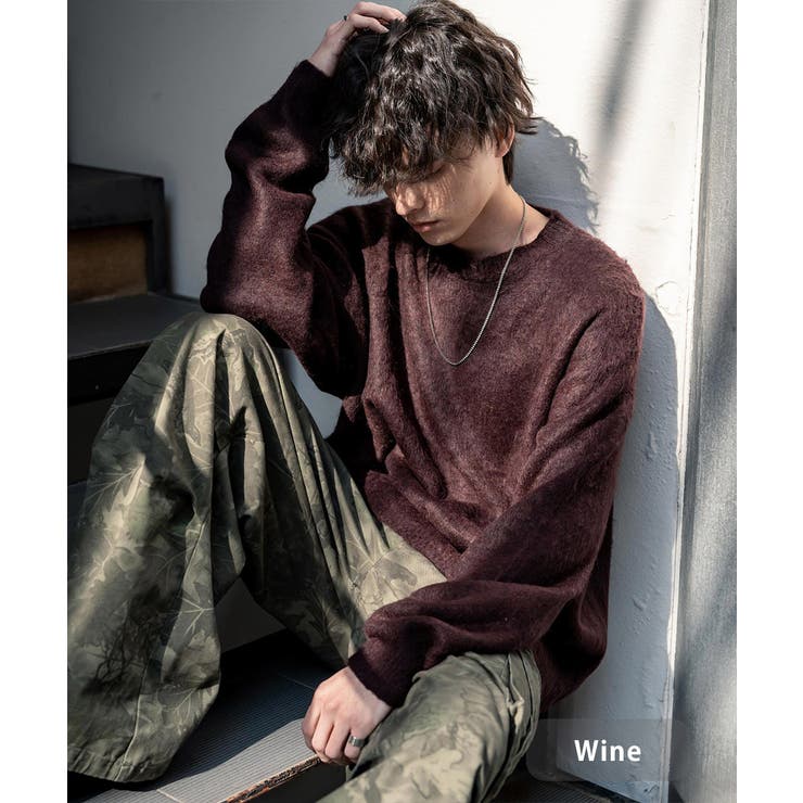 ワイン | シャギーニット モヘアタッチ オーバーサイズ | Rocky Monroe