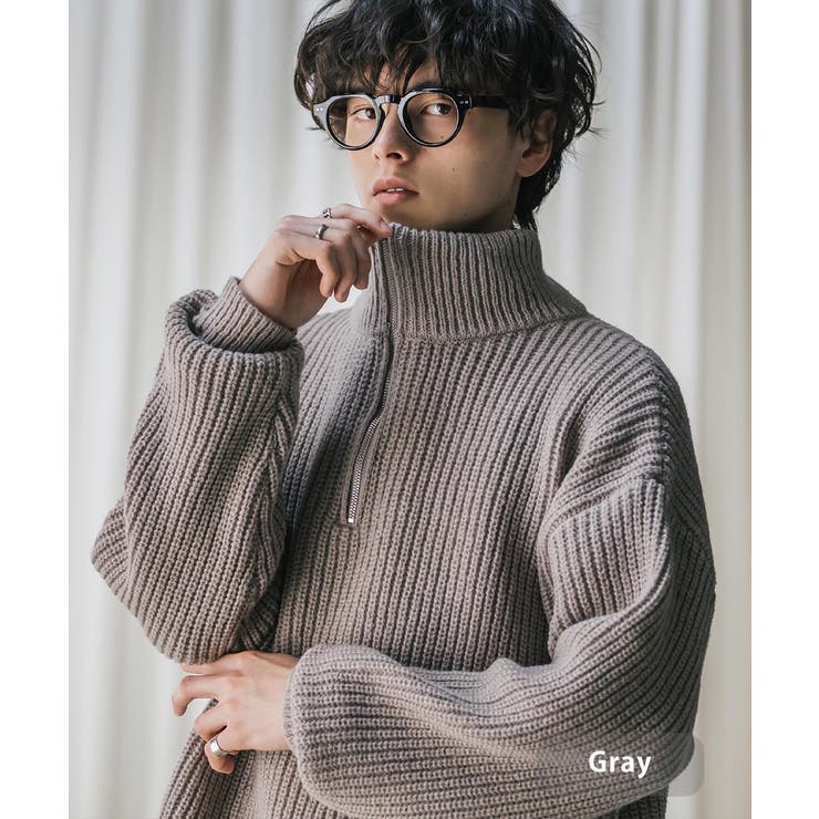 グレー | ニット ハーフジップ 畦編み | Rocky Monroe