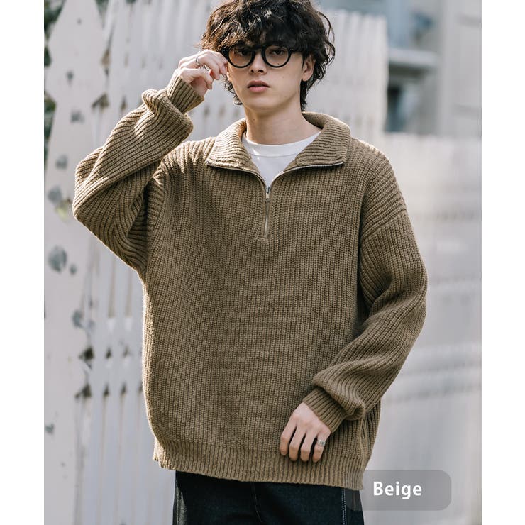 ベージュ | ニット ハーフジップ 畦編み | Rocky Monroe