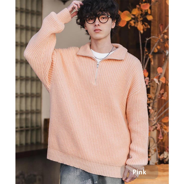 ピンク | ニット ハーフジップ 畦編み | Rocky Monroe