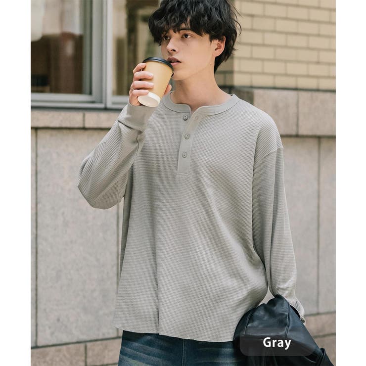 グレー | 長袖Tシャツ ワッフル ヘンリーネック | Rocky Monroe