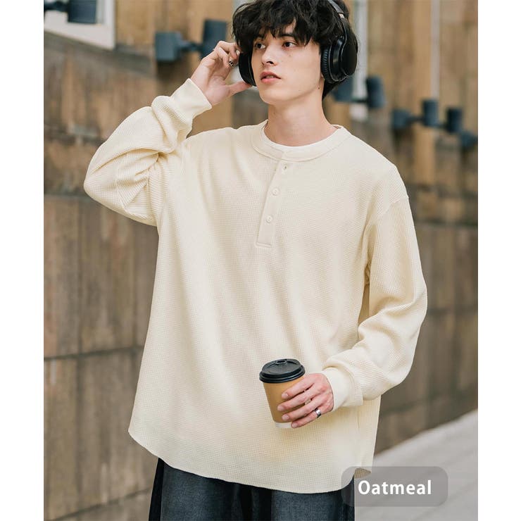 オートミール | 長袖Tシャツ ワッフル ヘンリーネック | Rocky Monroe