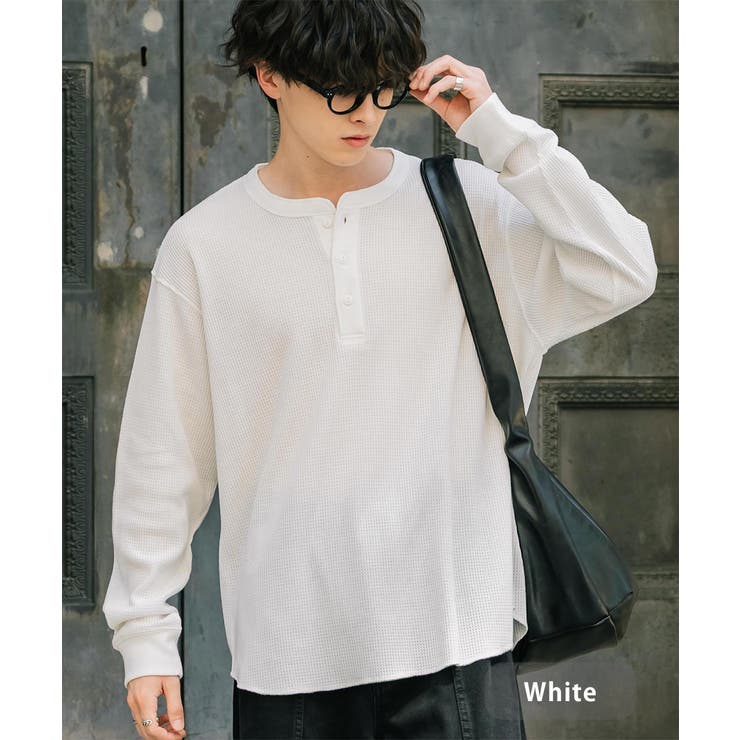 ホワイト | 長袖Tシャツ ワッフル ヘンリーネック | Rocky Monroe