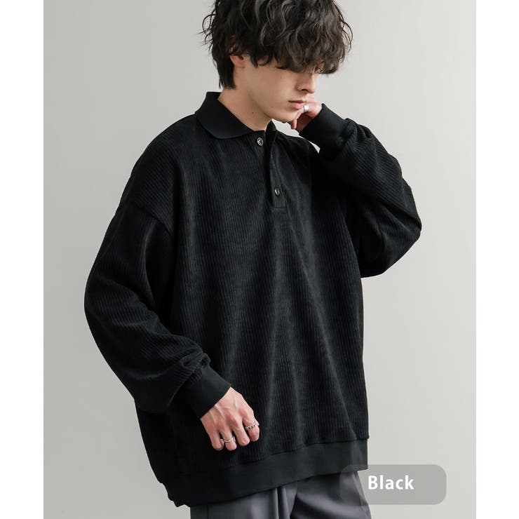 ブラック | ポロシャツ カットコーデュロイ オーバーサイズ | Rocky Monroe