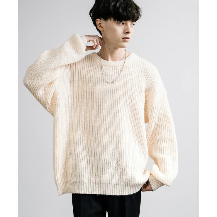 ヨーロッパ vintage オーバーサイズ　レザー　編み込み　ニット トップス ニット 畦編み オーバーサイズ[品番：OE000008909]｜Rocky Monroe