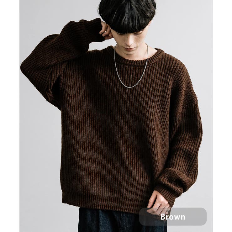 アルベロベロ　ウール100%ブラウンニット長袖セーター ニット 畦編み オーバーサイズ[品番：OE000008909]｜Rocky Monroe