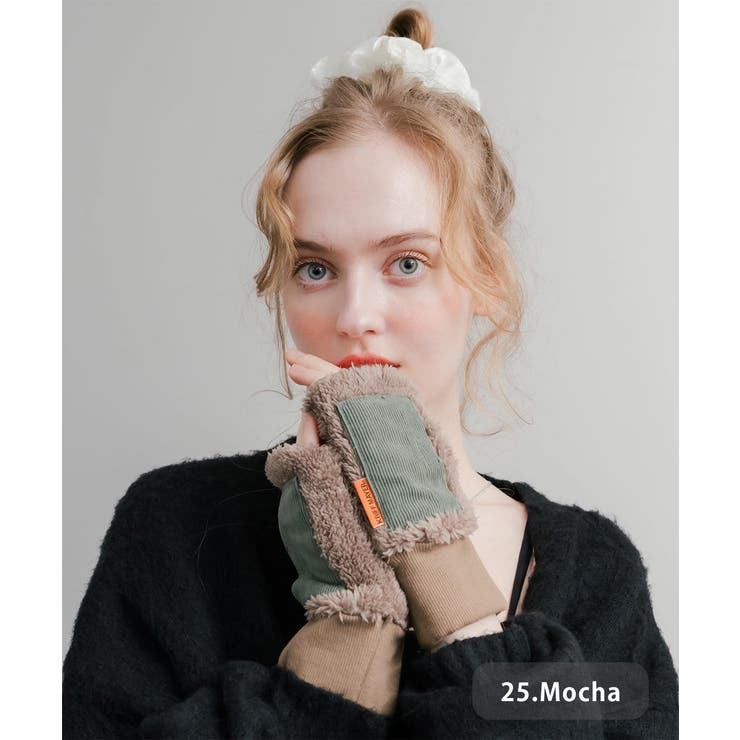 25.モカ | ボア手袋 ハンドウォーマー 防寒 | Rocky Monroe