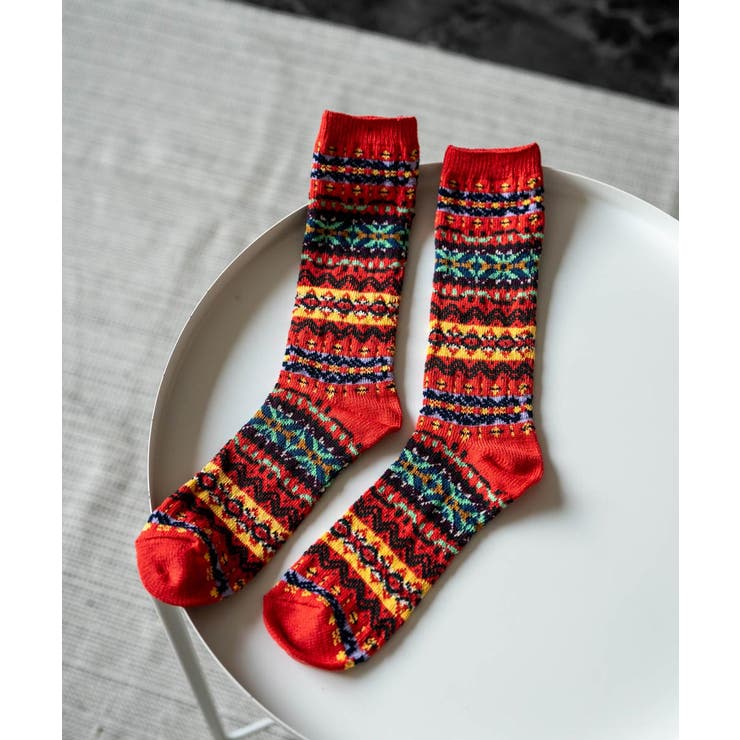 64.レッド | クルーソックス フェアアイル 日本製 | Rocky Monroe