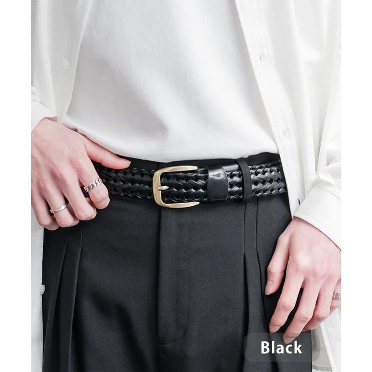 ブラック | レザーベルト メッシュ 本革 | Rocky Monroe