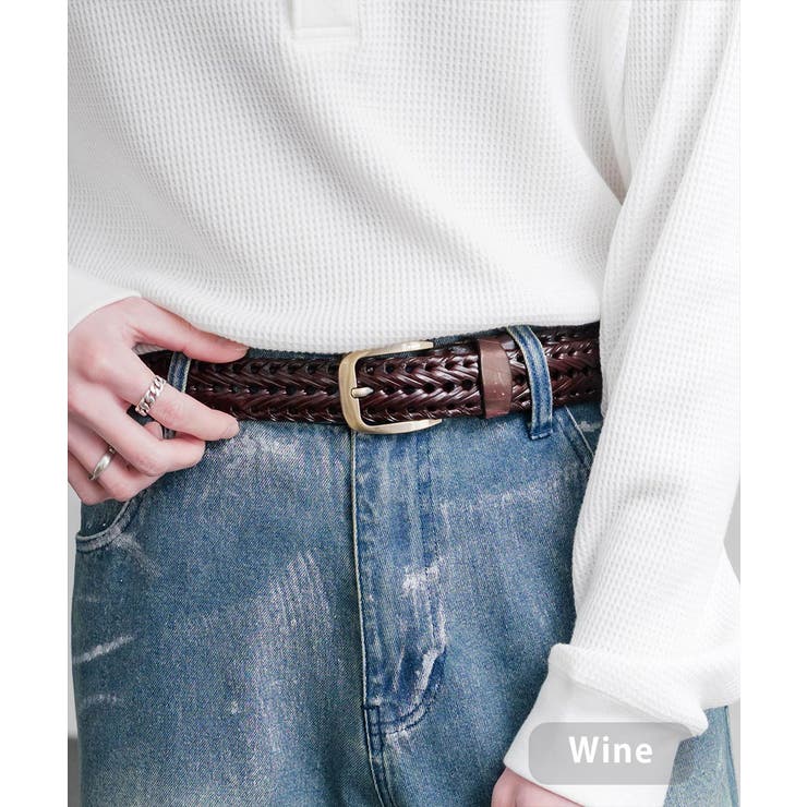 ワイン | レザーベルト メッシュ 本革 | Rocky Monroe