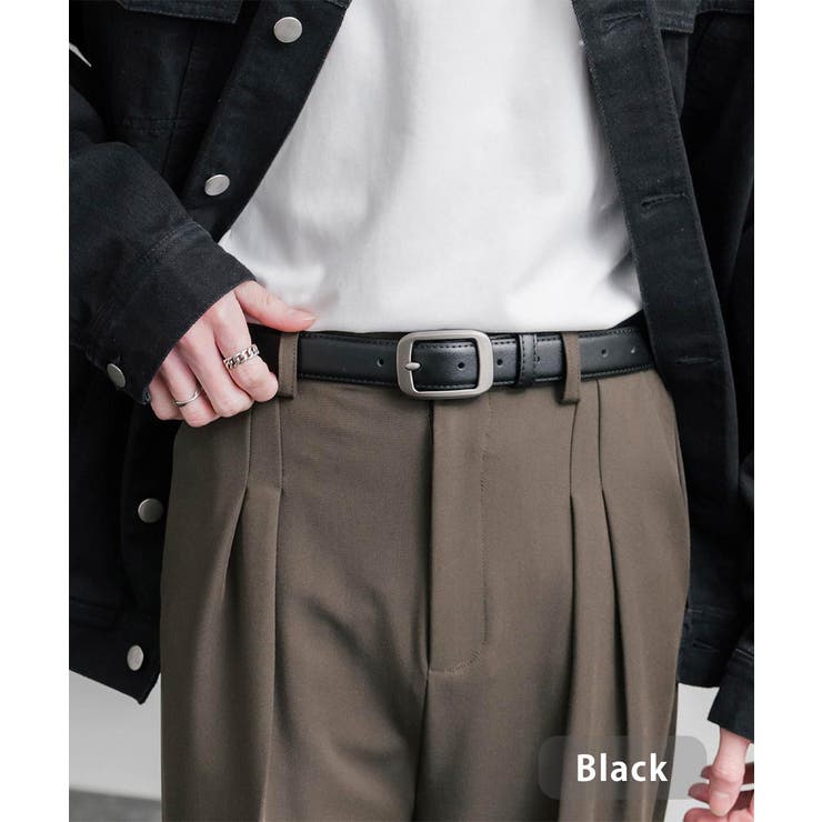 ブラック | レザーベルト スクエアバックル 本革 | Rocky Monroe