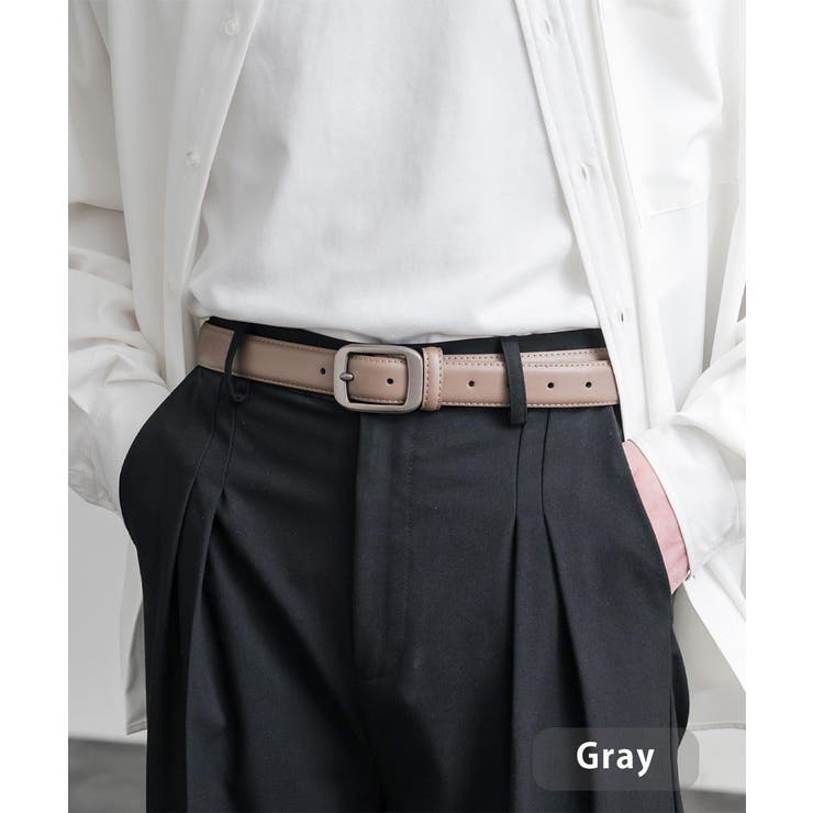 グレー | レザーベルト スクエアバックル 本革 | Rocky Monroe