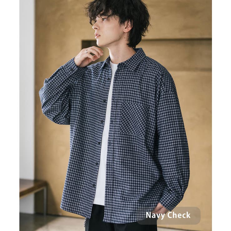 ネイビーチェック | 長袖チェックシャツ ネルシャツ オーバーサイズ | Rocky Monroe
