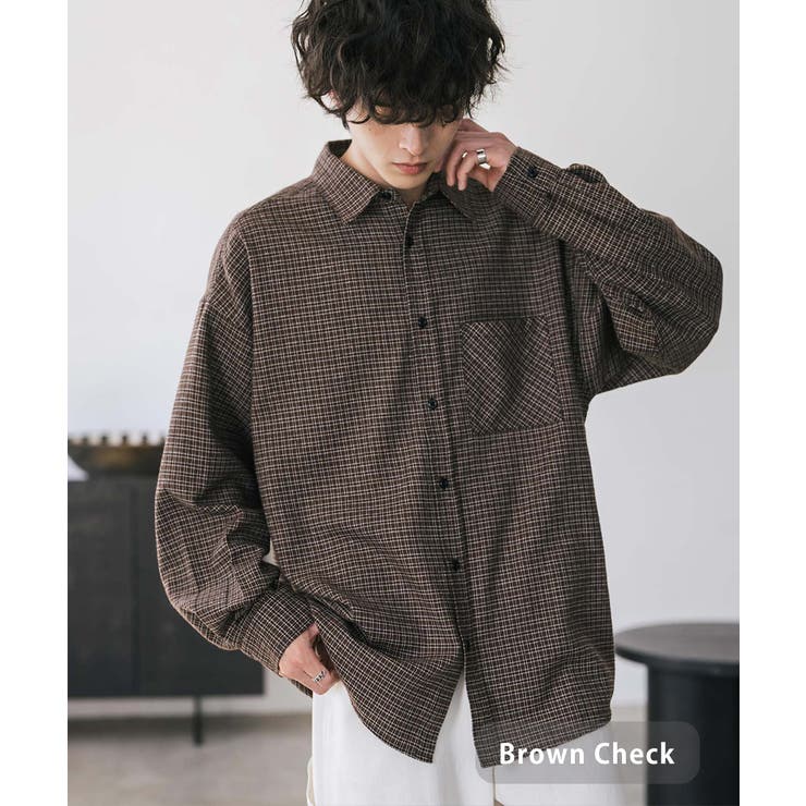 ブラウンチェック | 長袖チェックシャツ ネルシャツ オーバーサイズ | Rocky Monroe