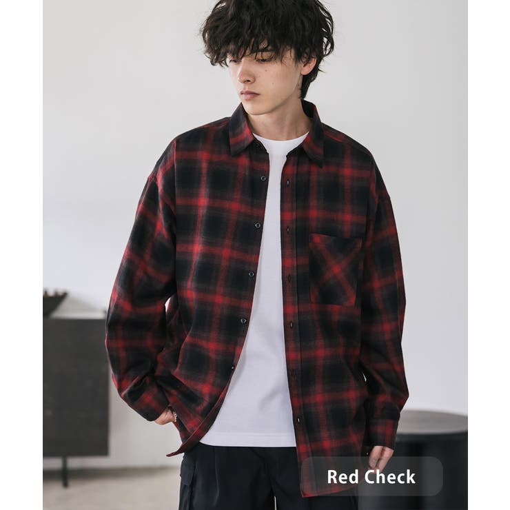 レッドチェック | 長袖チェックシャツ ネルシャツ オーバーサイズ | Rocky Monroe