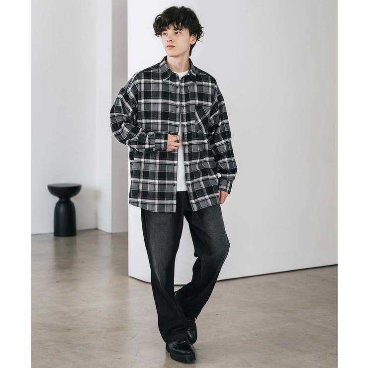 長袖チェックシャツ ネルシャツ オーバーサイズ[品番：OE000008942