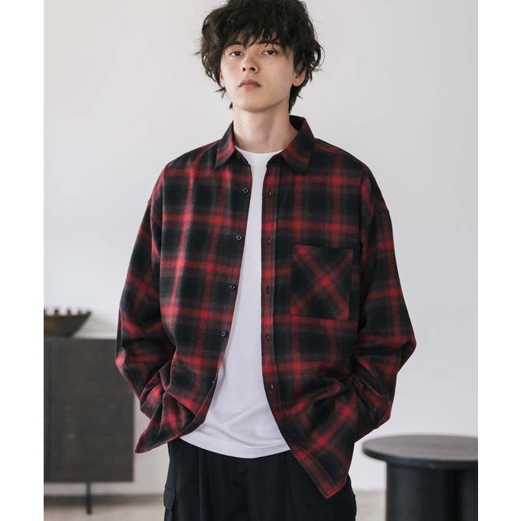 長袖チェックシャツ ネルシャツ オーバーサイズ[品番：OE000008942