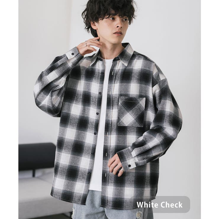 ターキー RHC チェック柄 ネルシャツ ブラック/ホワイト 長袖チェックシャツ ネルシャツ オーバーサイズ[品番：OE000008942