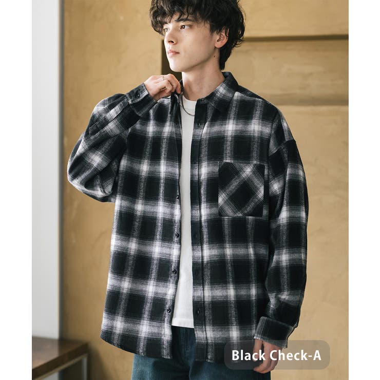 ブラックチェックA | 長袖チェックシャツ ネルシャツ オーバーサイズ | Rocky Monroe