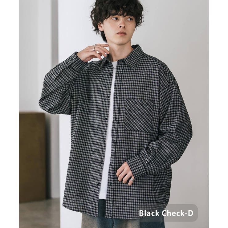 ブラックチェックD | 長袖チェックシャツ ネルシャツ オーバーサイズ | Rocky Monroe