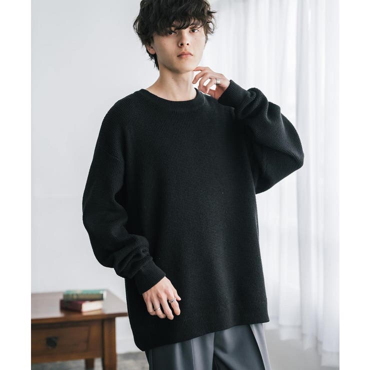 ワッフルニットセーター 無地 配色リブ | Rocky Monroe | 詳細画像3 