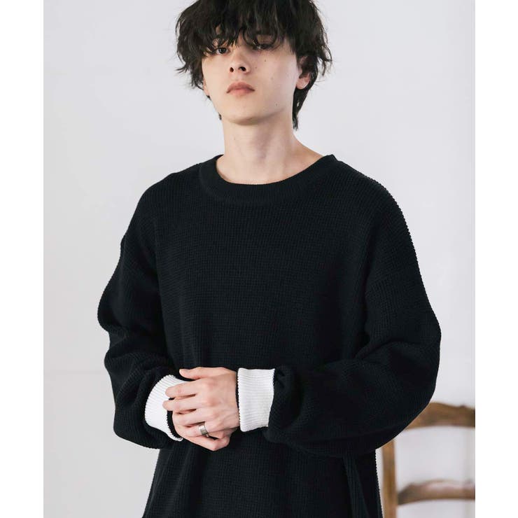 ワッフルニットセーター 無地 配色リブ | Rocky Monroe | 詳細画像5 
