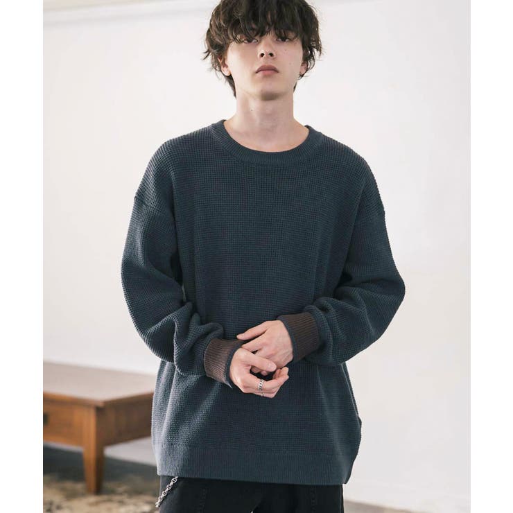 ワッフルニットセーター 無地 配色リブ | Rocky Monroe | 詳細画像7 