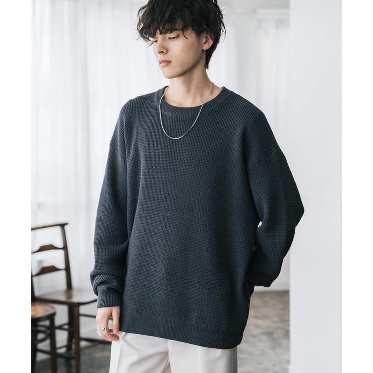 ワッフルニットセーター 無地 配色リブ | Rocky Monroe | 詳細画像8 