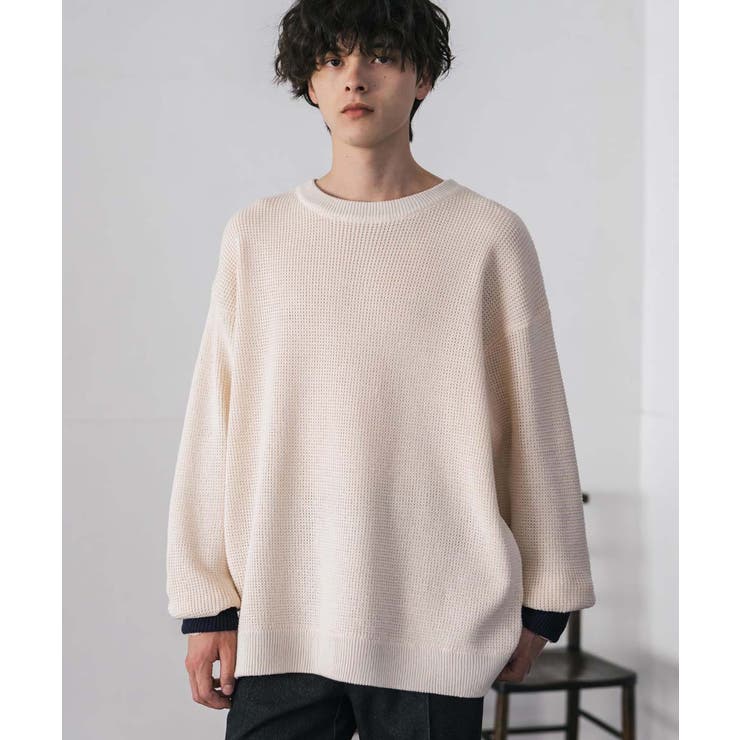 ワッフルニットセーター 無地 配色リブ | Rocky Monroe | 詳細画像12 