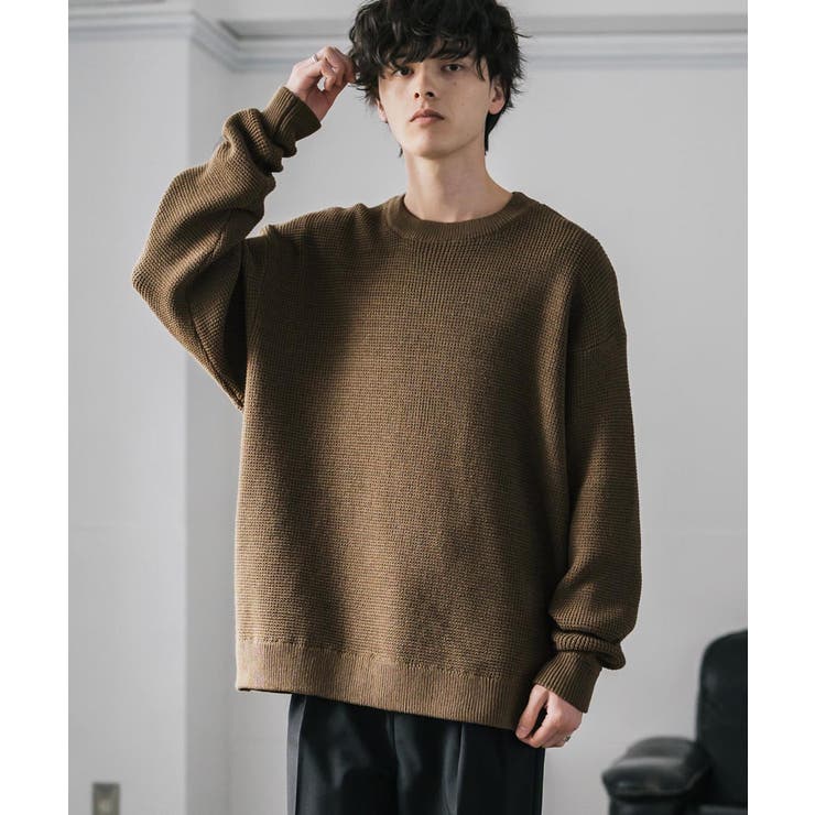 ワッフルニットセーター 無地 配色リブ | Rocky Monroe | 詳細画像13 