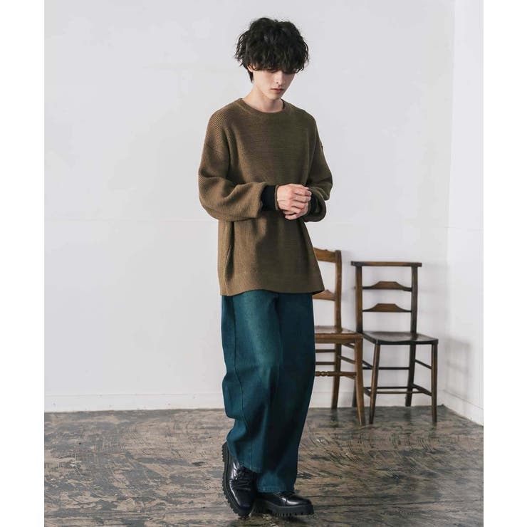 ワッフルニットセーター 無地 配色リブ | Rocky Monroe | 詳細画像15 