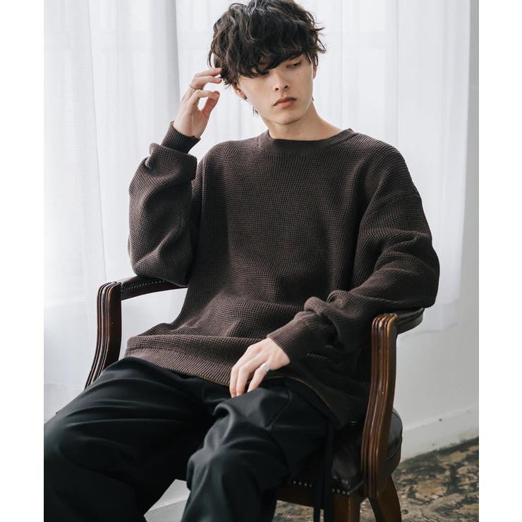 ワッフルニットセーター 無地 配色リブ | Rocky Monroe | 詳細画像16 