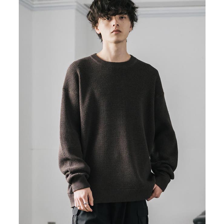 ワッフルニットセーター 無地 配色リブ | Rocky Monroe | 詳細画像17 