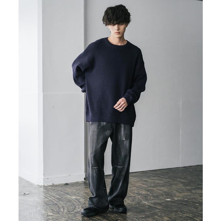 ワッフルニットセーター 無地 配色リブ | Rocky Monroe | 詳細画像19 