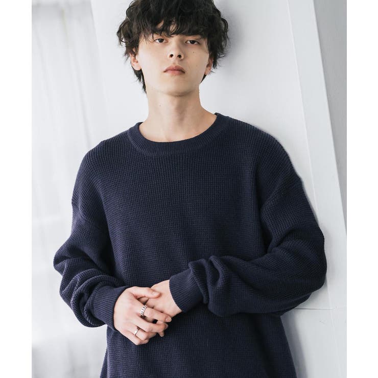 ワッフルニットセーター 無地 配色リブ | Rocky Monroe | 詳細画像20 