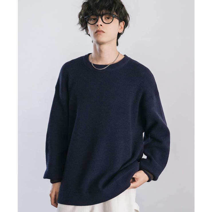 ワッフルニットセーター 無地 配色リブ | Rocky Monroe | 詳細画像21 