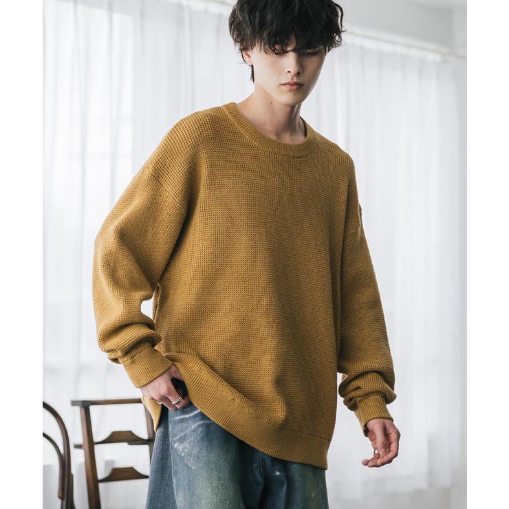 ワッフルニットセーター 無地 配色リブ | Rocky Monroe | 詳細画像22 