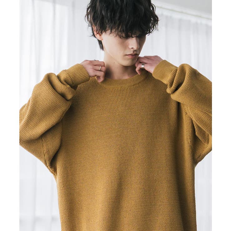 ワッフルニットセーター 無地 配色リブ | Rocky Monroe | 詳細画像23 