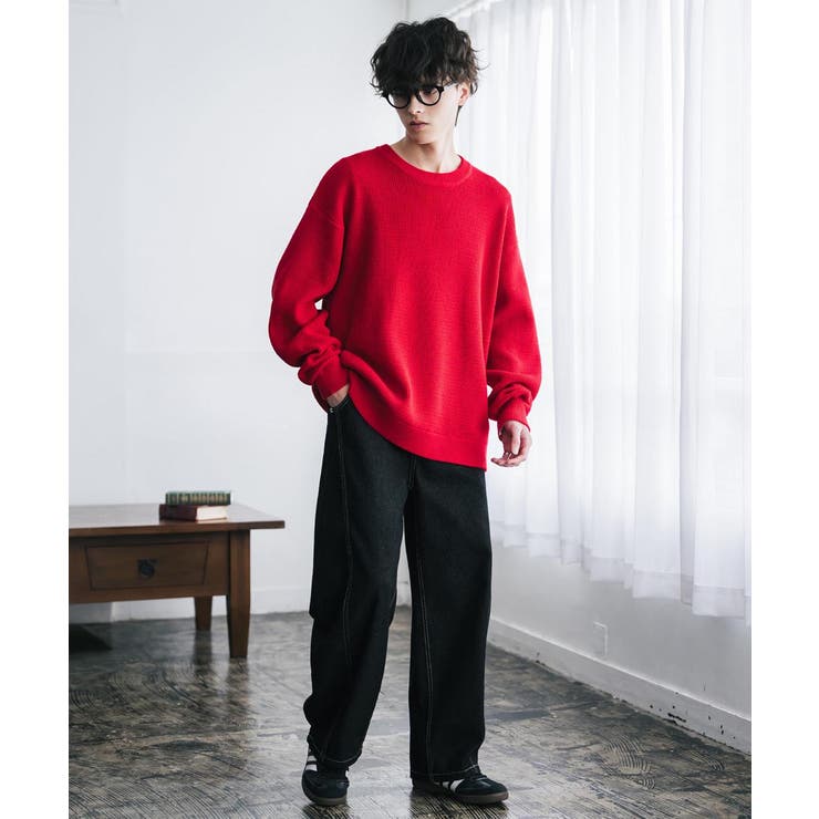 ワッフルニットセーター 無地 配色リブ | Rocky Monroe | 詳細画像27 