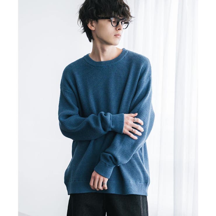 ワッフルニットセーター 無地 配色リブ | Rocky Monroe | 詳細画像29 