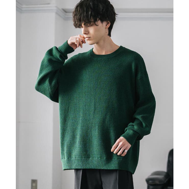 ワッフルニットセーター 無地 配色リブ | Rocky Monroe | 詳細画像31 