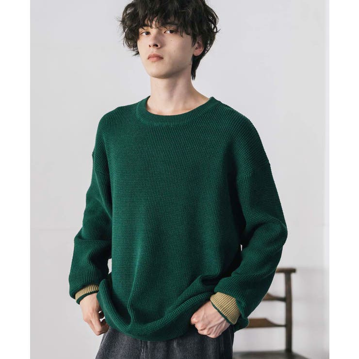 ワッフルニットセーター 無地 配色リブ | Rocky Monroe | 詳細画像33 