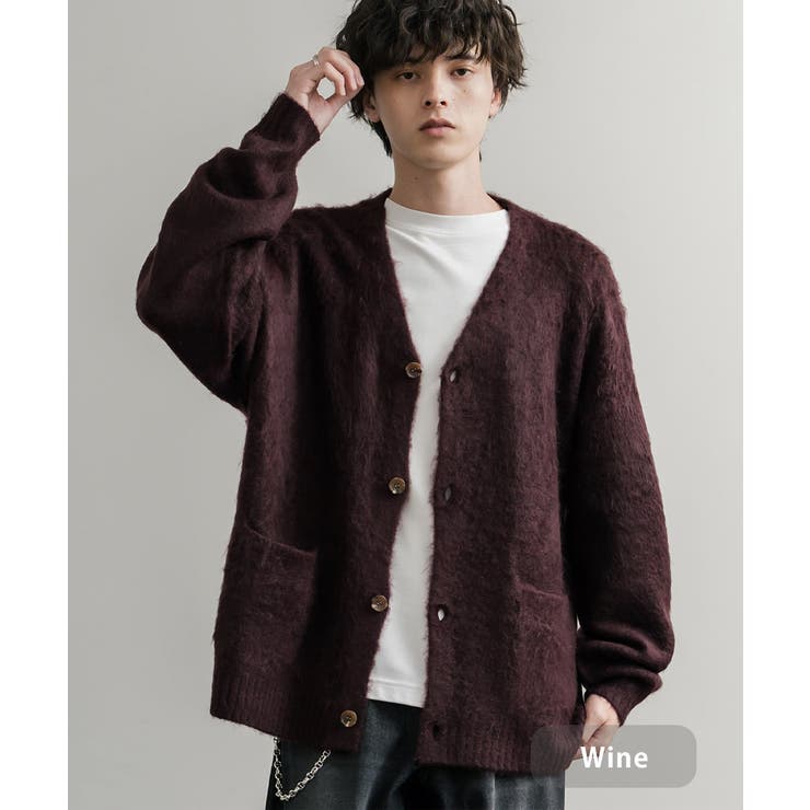 ワイン | カーディガン シャギーニット セーター | Rocky Monroe