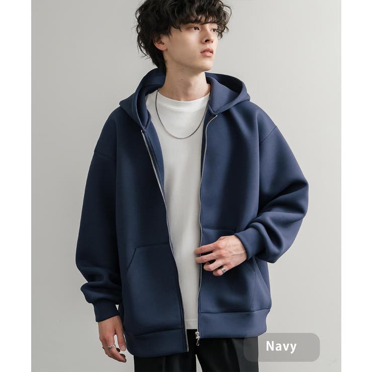 ネイビー | ジップパーカー ダンボールニット 無地 | Rocky Monroe