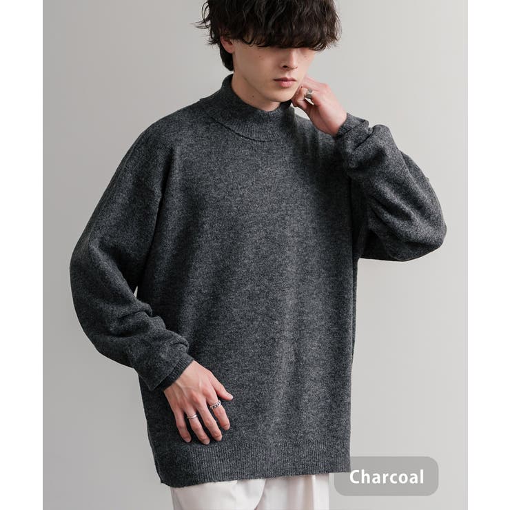 チャコール | ニット タートルネック ウール混メランジセーター | Rocky Monroe
