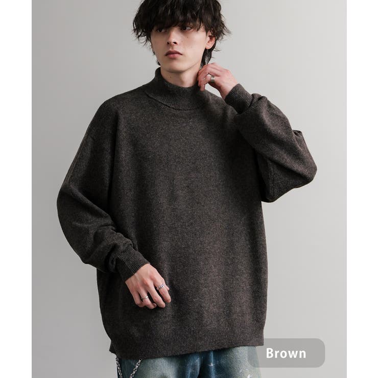 ブラウン | ニット タートルネック ウール混メランジセーター | Rocky Monroe