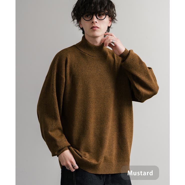 マスタード | ニット タートルネック ウール混メランジセーター | Rocky Monroe